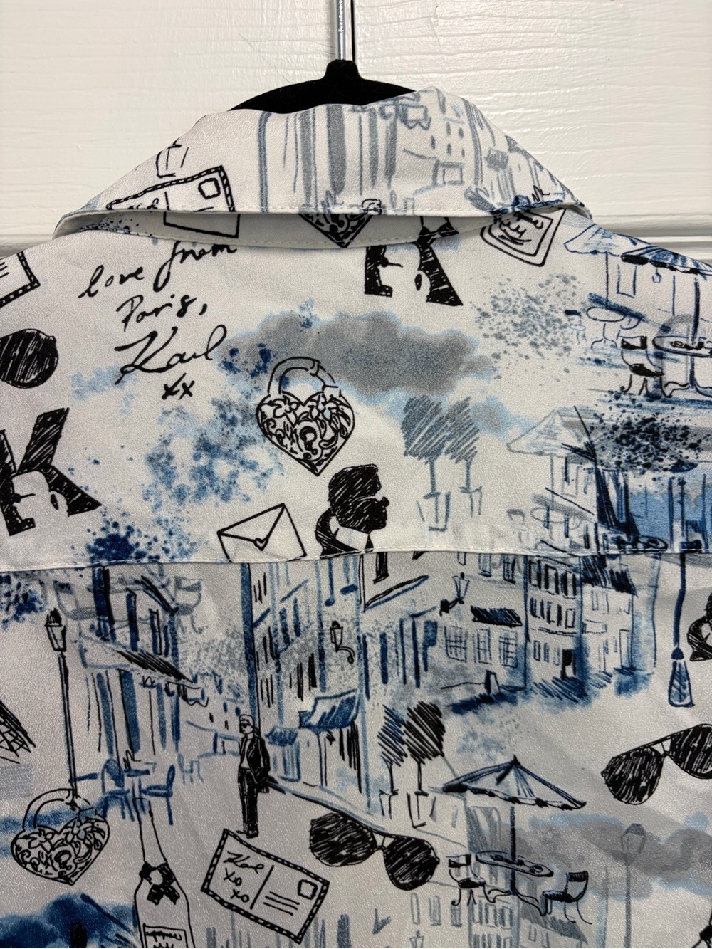 Karl Lagerfeld Paris Print Button-Down Shirt M White Blue Novelty - Picture 6 of 9
